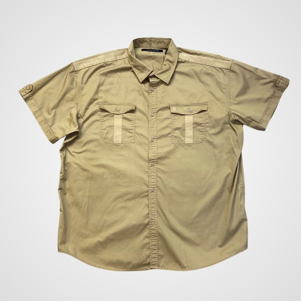 Sean John Button Down Mens 4XB Khaki Excellent Short Sleeve Utility Shirt